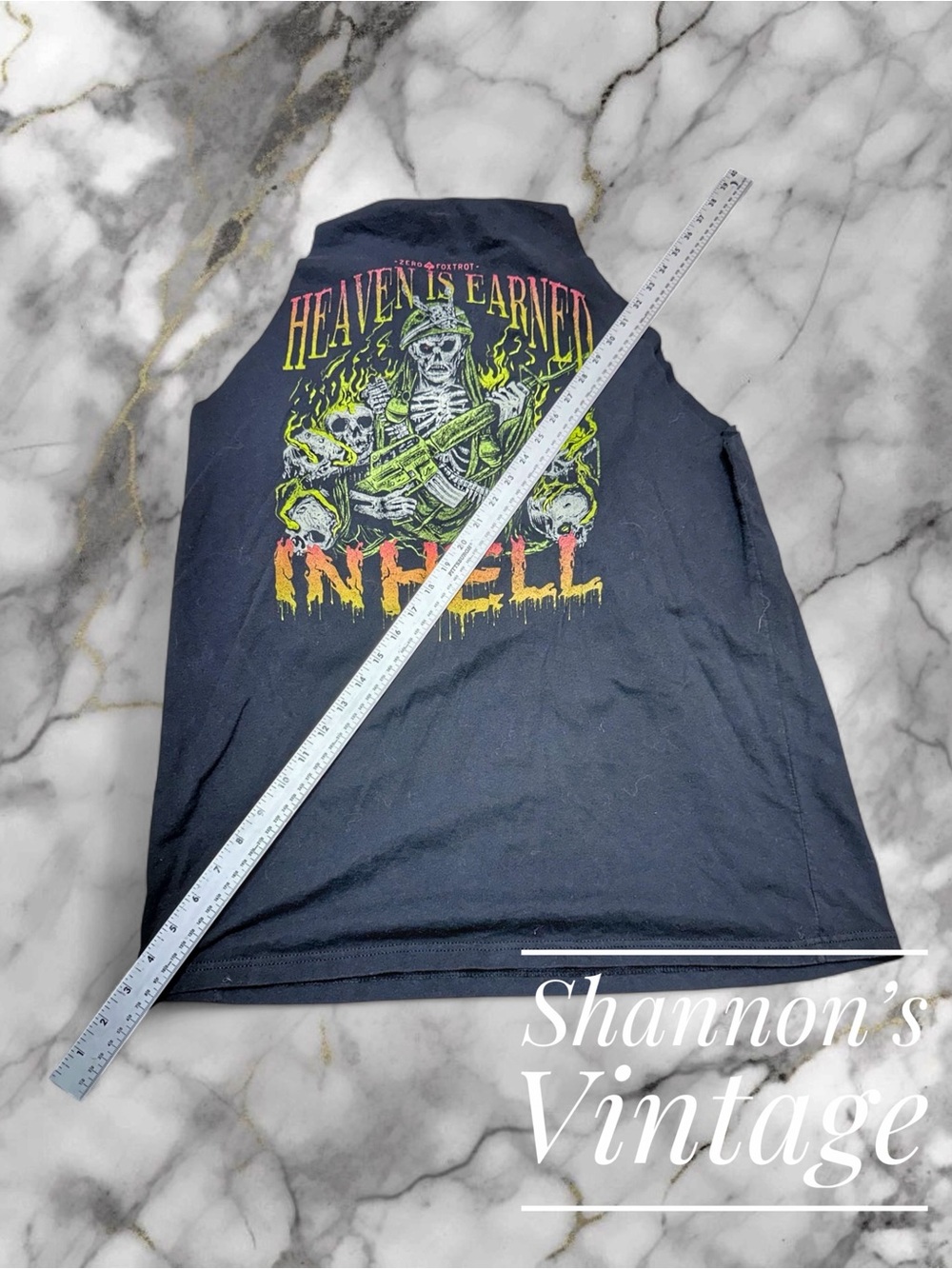 Zero Foxtrot Heaven is Earned in Hell men’s sz XL Gym Cut Raw Hem tee A6
